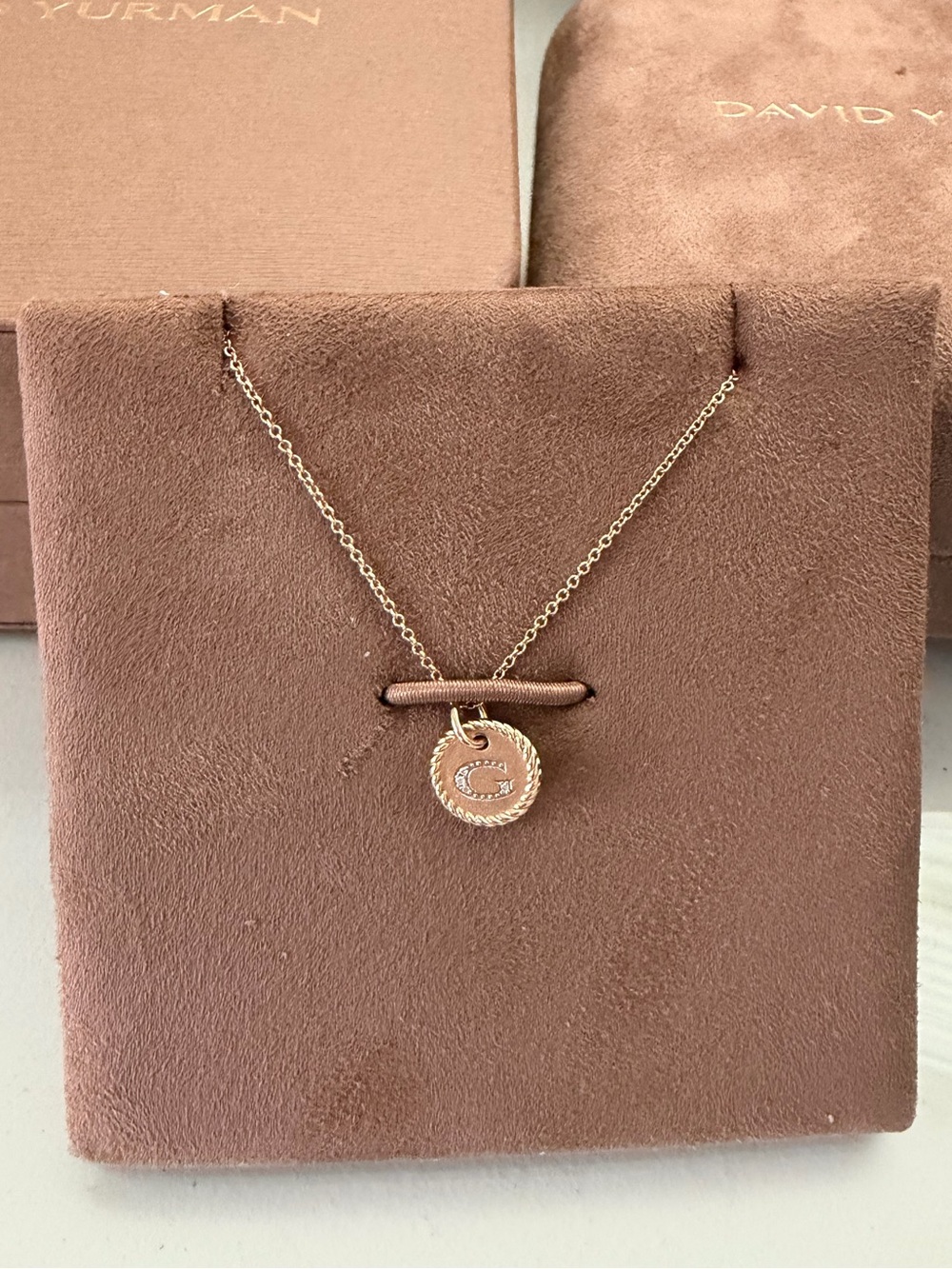 David Yurman Rose Gold Initial 'G' Rope-Edge Pendant Necklace